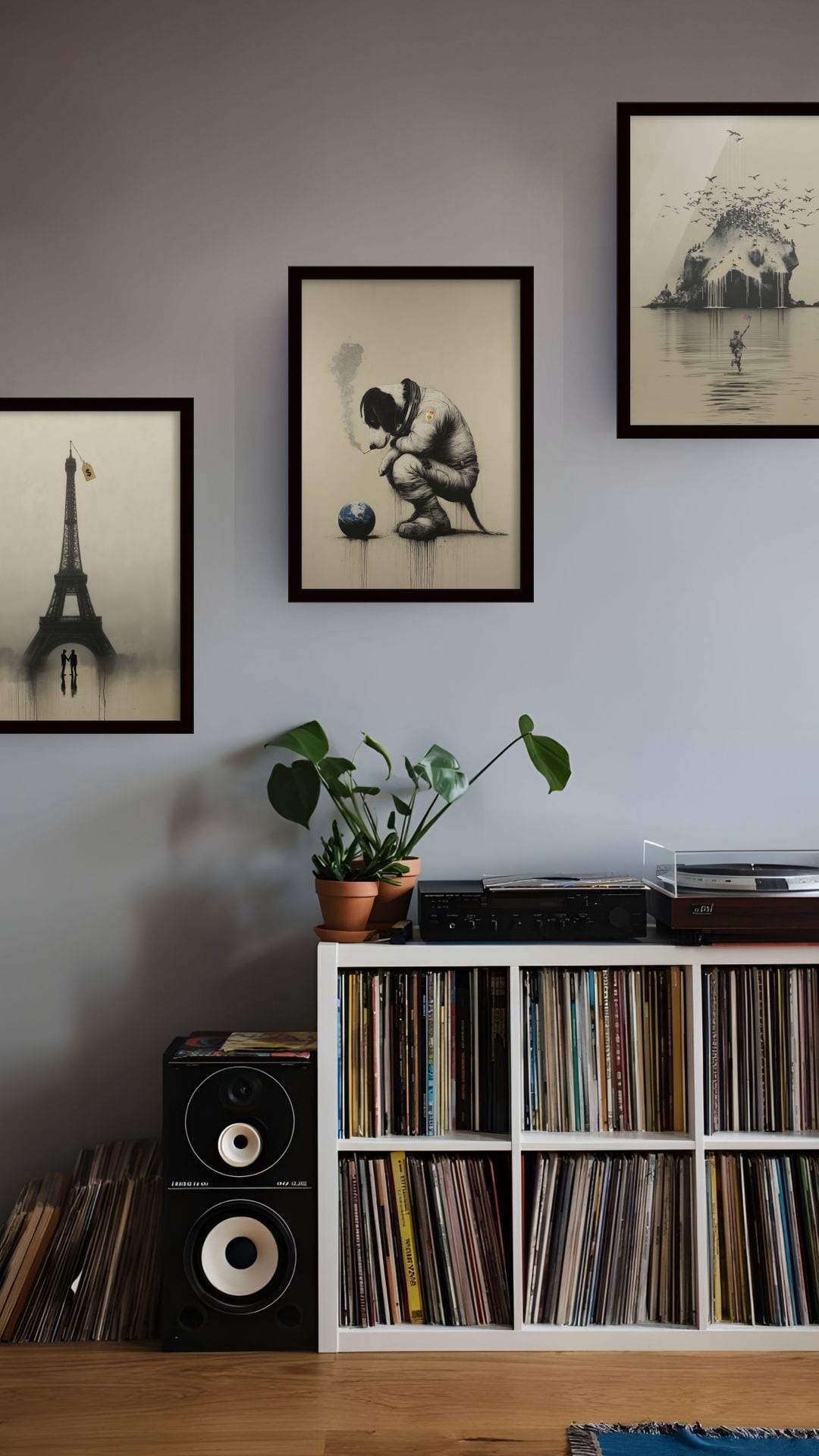 Lost Axis Drop 001 prints, framed and hung — Sale of the Century, Lost Companion, and The Lucky Cloud